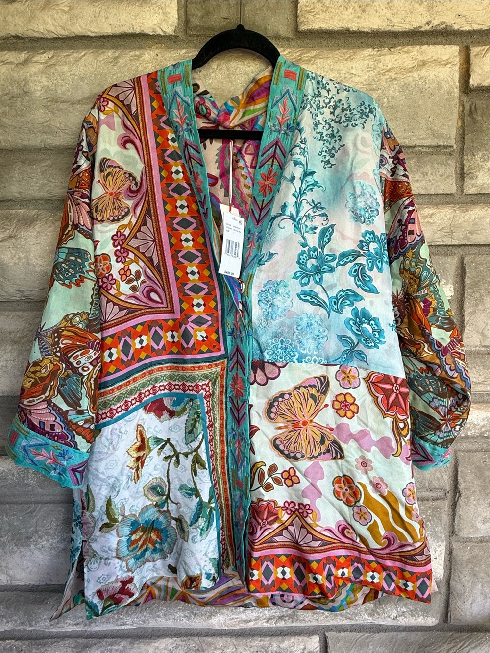Johnny Was Reversible PATCHWORK GILLIAN KIMONO top Silk Small, large $480 - Picture 2 of 11